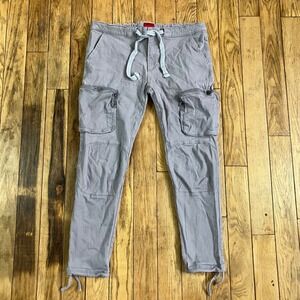 Y2K Killion Mens XXL Grey Cargo Jogger Pants Drawstring Elastic Waist Streetwear